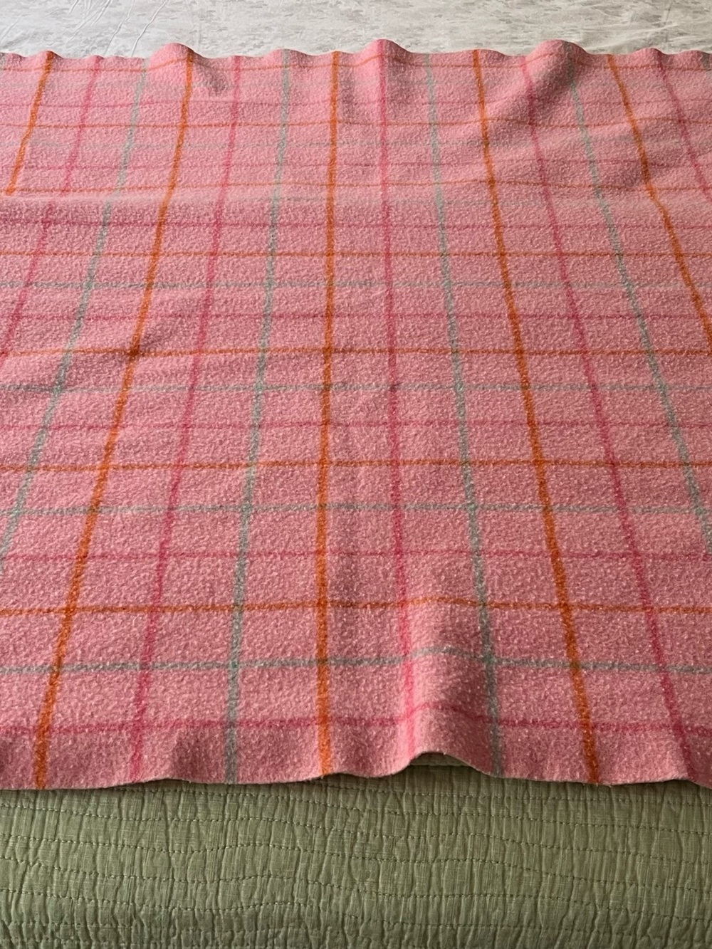 Pink Windowpane Wool Throw Blanket - Picture 4 of 5